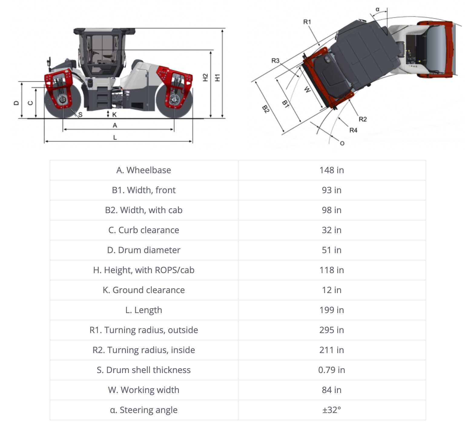 Dynapac CC6200 VI Dimensions