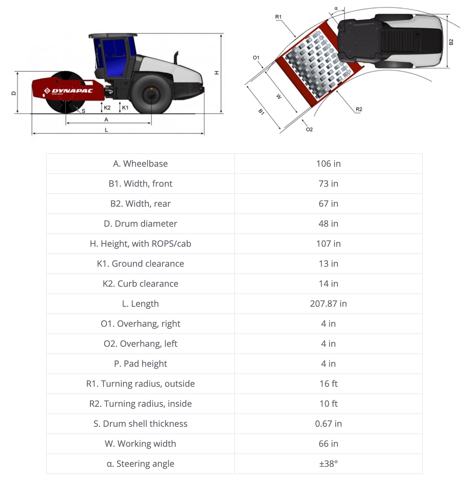 Dynapac CA1500PD Dimensions