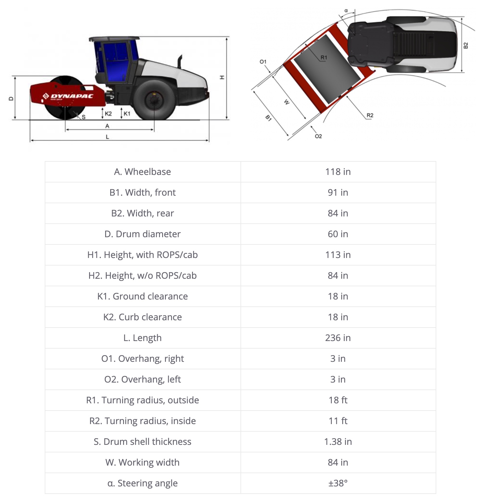 Dynapac CA3500D Dimensions