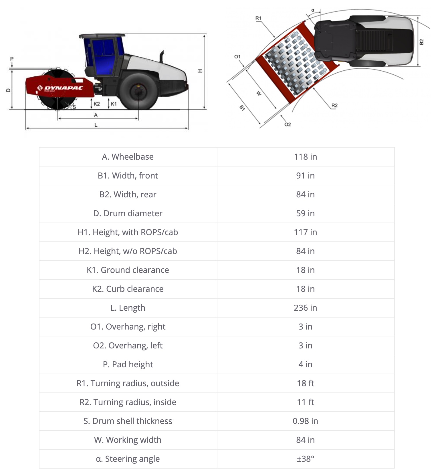 Dynapac CA3500PD Dimensions